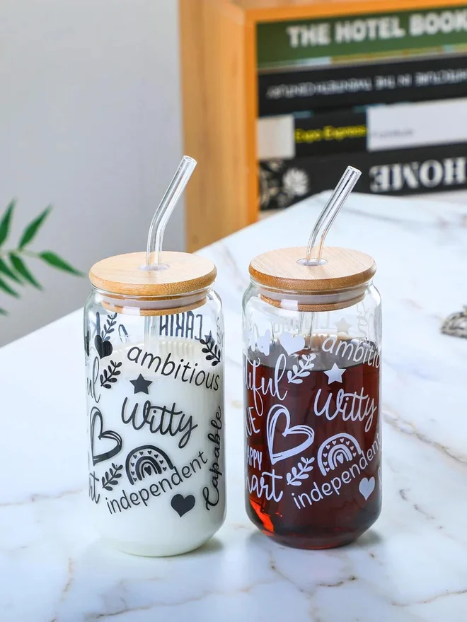 1 تشيس 1CHASE Set of 2 - Positive Quote Sipper Glass 350ml